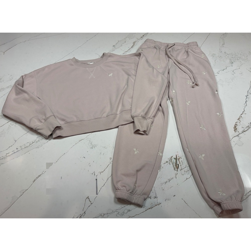 Pink Rose Women's Bow Embroidered 2 Piece Lounge Set Dusty Rose Medium